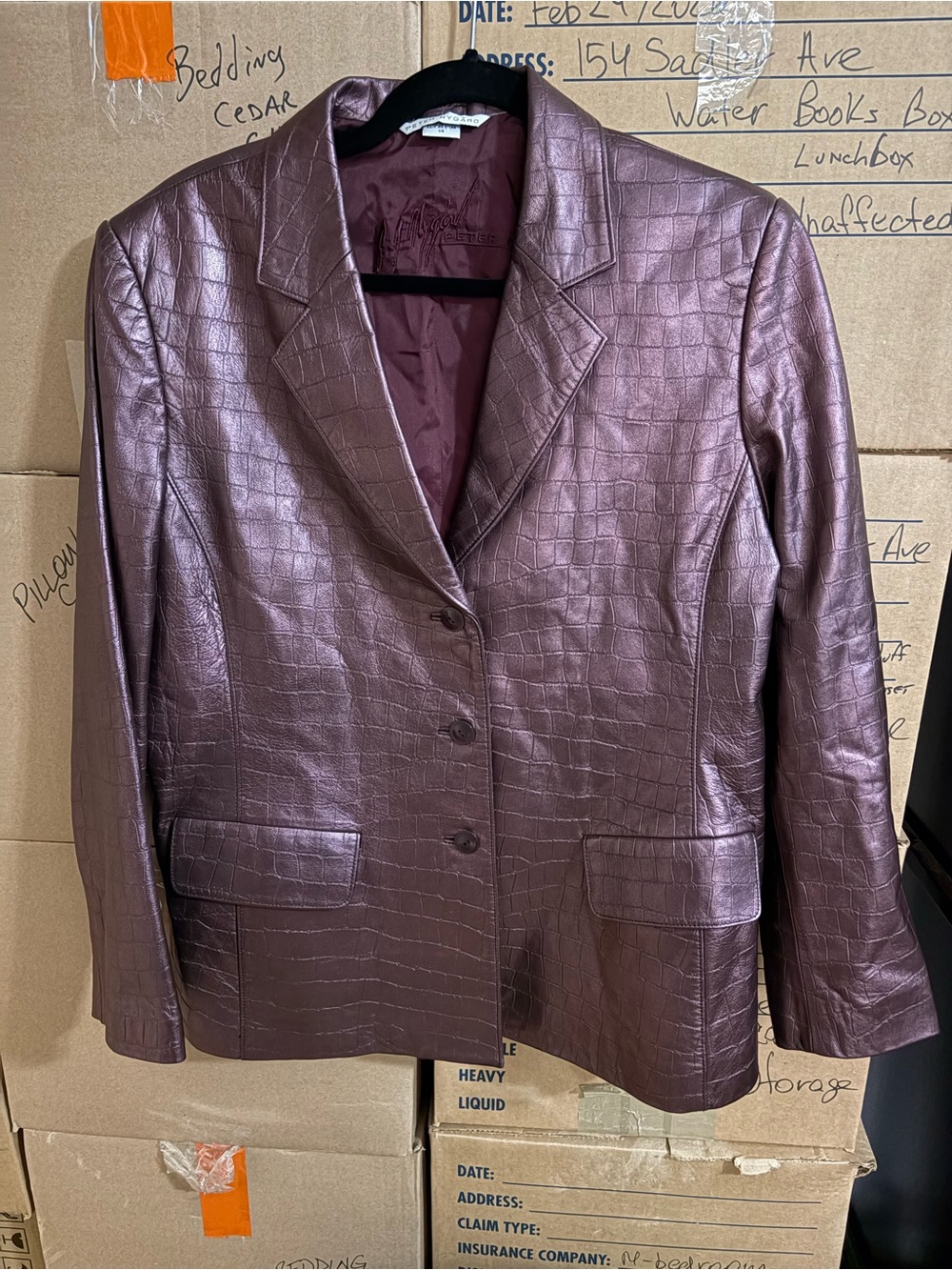 Peter Nygard Metallic Plum Croc-Embossed Leather Blazer